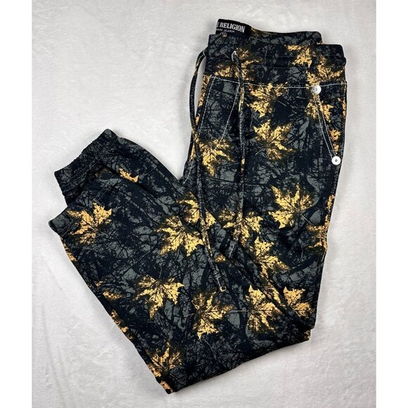 True Religion Men’s Joggers M Camo Leaf Print Drawstring Pants Streetwear Style - Picture 8 of 10